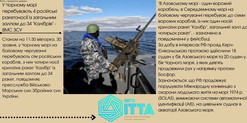 У Чорному морі перебувають 4 російські ракетоносії із загальним залпом до 34 “Калібрів” – ВМС ЗСУ
